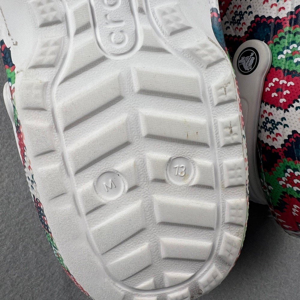 Crocs Classic Lined Clog Mens 13 White Fair Isle Holiday Christmas Pixel Jibbitz - Picture 15 of 16